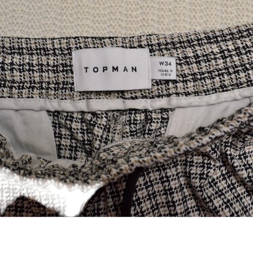 TOPMAN Men's‎ W34 Houndstooth Plaid Drawstring Bermuda Casual Shorts Longline